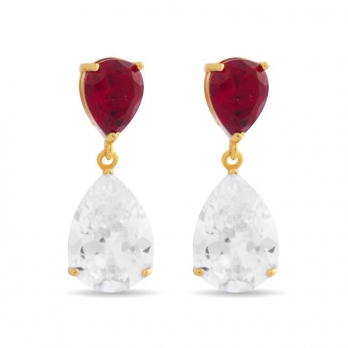 Pendientes plata con piedra roja y circonita.